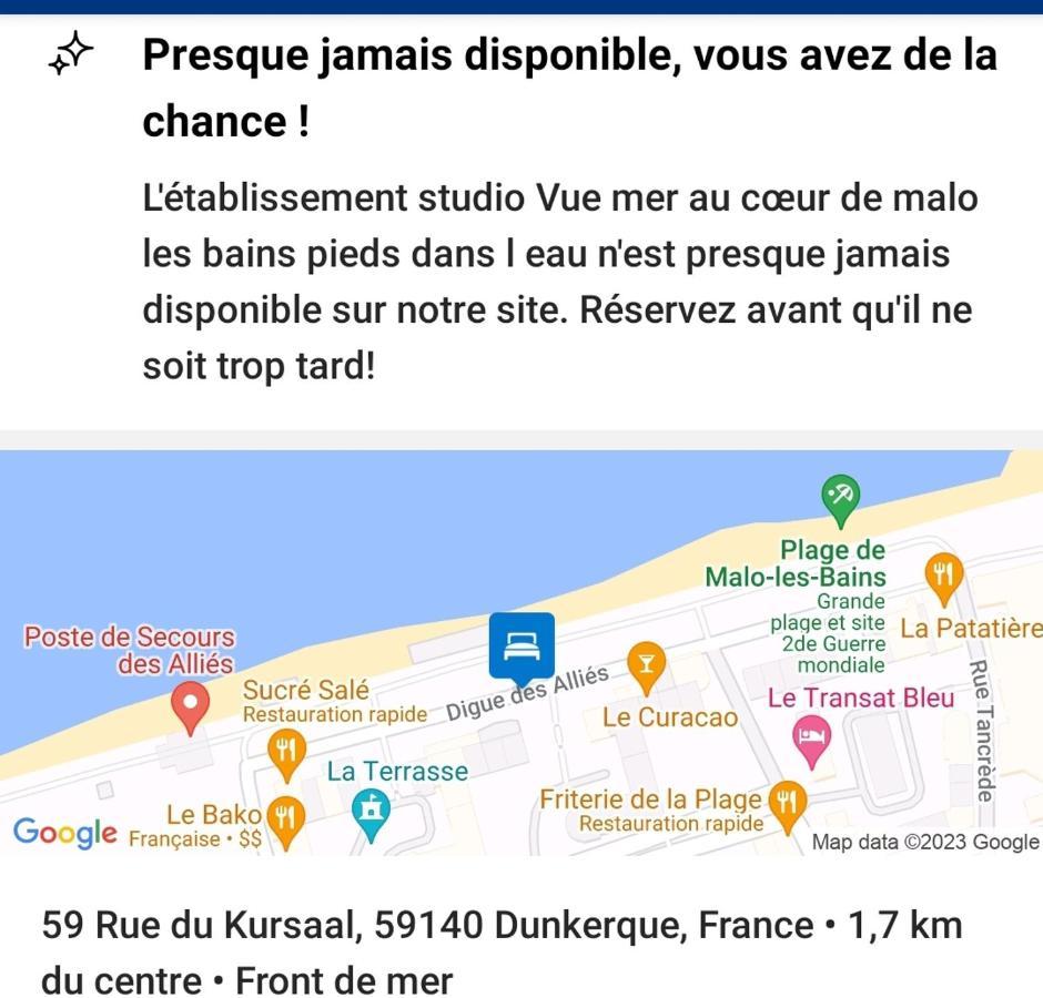 Studio Vue Mer Au Coeur De Malo Les Bains Pieds Dans L Eau Dunkirk Bagian luar foto